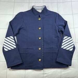Sail to Sable Jacket Womens Small Navy Blue Striped Elbow Patch Preppy Nautical